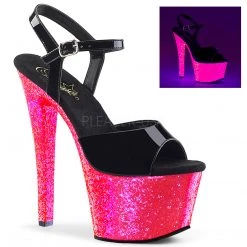 Pleaser 7" Black/Hot Pink Glitter Platform Pumps* Glow In The Dark & Neon