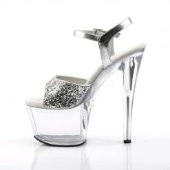 Pleaser Shoes 7" Silver/Clear Ankle Strap Platform Pumps*