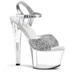 Pleaser Shoes 7" Silver/Clear Ankle Strap Platform Pumps*