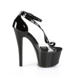 Pleaser Shoes 7" Heel Clear/Black Ankle Strap Platforms* 9 Pleaser Shoes 7