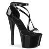 Pleaser Shoes 7" Heel Clear/Black Ankle Strap Platforms*