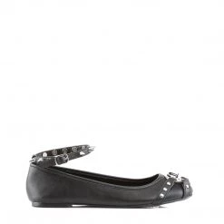 Demonia Shoes Black Vegan Leather Flats W/ Buckle & Spikes*