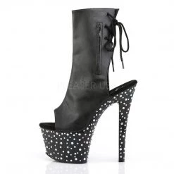 Pleaser 7" Heel Black Faux Leather Platform Boot* Shoes