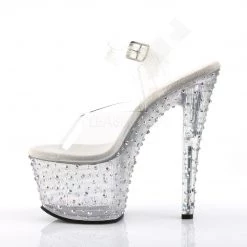 Pleaser Shoes 7" Clear Ankle Strap Pumps W/ 2.8" Platform*