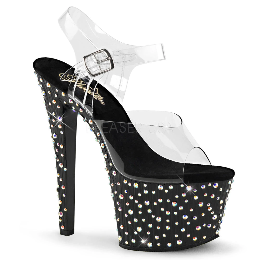 Pleaser Clr/Blk 7" Ankle Strap Stripper Heels* Shoes 3 Pleaser Clr/Blk 7" Ankle Strap Stripper Heels* Shoes