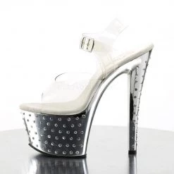 Pleaser Clr/Slv Ankle Strap Platform High Heels* Shoes