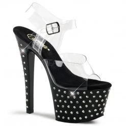 Pleaser Clr/Blk 7" Ankle Strap High Heels*