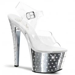 Pleaser Clr/Slv Ankle Strap Platform High Heels* Shoes