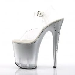 Pleaser Clear/Silver 8" Ankle Strap Pumps* Shoes