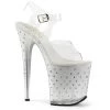 Pleaser Clear/Silver 8" Ankle Strap Pumps* Shoes