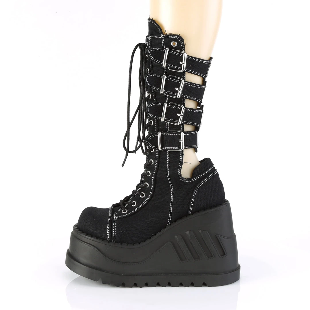 Demonia Black Canvas 4.8" Platform Mid-Calf Boots* 5 Demonia Black Canvas 4.8" Platform Mid-Calf Boots*