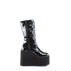 Demonia Black Patent Leather 5.5" Platform Calf High Boots* Shoes