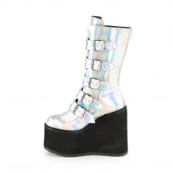 Demonia Silver Hologram Vegan Leather 5.5