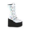 Demonia Silver Hologram Vegan Leather 5.5" Platform Mid-Calf Boots*