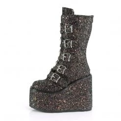 Demonia Shoes Black Multi Glitter 5.5" Platform Mid-Calf Boots* 8 Demonia Shoes Black Multi Glitter 5.5