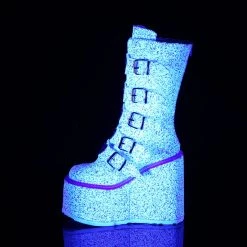 Demonia White Multi Glitter 5.5" Platform Mid-Calf Boots* Shoes 9 Demonia White Multi Glitter 5.5
