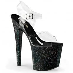 Pleaser 7.5" Clear/Black Glitter Platform Heels*