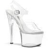 Pleaser Clr/Wht 7" Ankle Strap Stripper Heels*