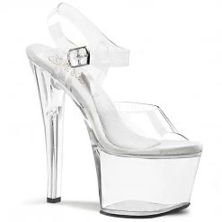 Pleaser Clr/Wht 7" Ankle Strap Stripper Heels*