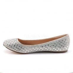 Fabulicious Beige Glitter Mesh Fabric Round Toe Ballet Flat Shoes