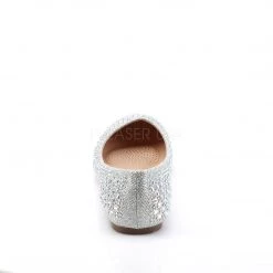 Fabulicious Silver Glitter Round Ballet Flat Shoes W/ Rhinestone Detail
