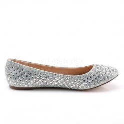 Fabulicious Silver Glitter Round Ballet Flat Shoes W/ Rhinestone Detail