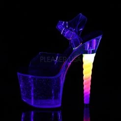 Pleaser Clear/Black 7" Ankle Strap Heels*