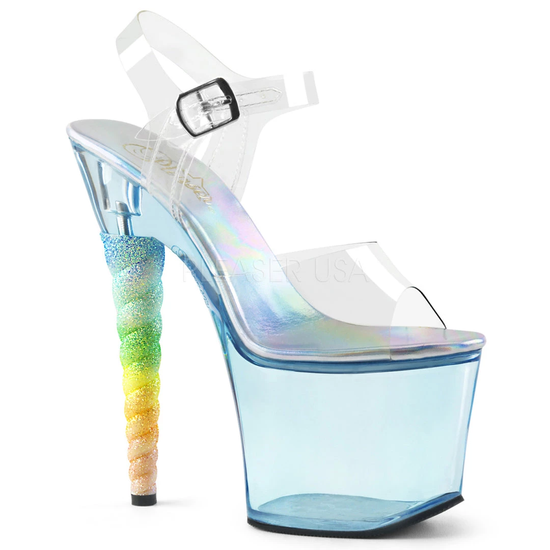 Pleaser 7" Clear/Blue Ankle Strap Platform High Heels* Shoes 3 Pleaser 7" Clear/Blue Ankle Strap Platform High Heels* Shoes
