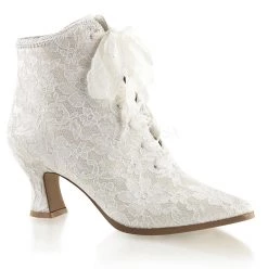 Fabulicious 2.75" Heel Ivory Satin-Lace Up Ankle Booties Shoes