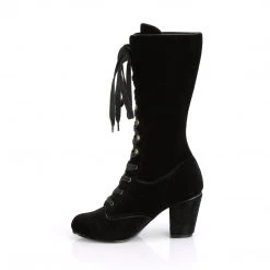 Demonia 3" Heel Black Velvet Mid-Calf Boots*