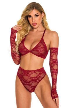 3WISHES Lacy Bra Set With Gloves