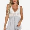 3WISHES Grey Knit And Lace Babydoll Lingerie