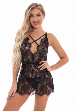 3WISHES Cinched Middle Lace Chemise