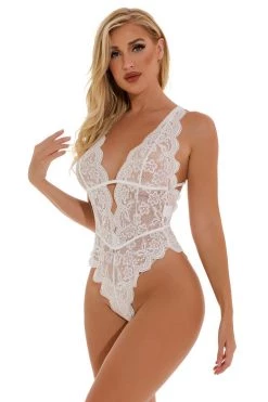 3WISHES Strappy Back Lace Teddy