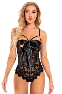 3WISHES Cupless Bow Front Teddy Lingerie