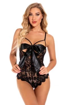 3WISHES Cupless Bow Front Teddy Lingerie