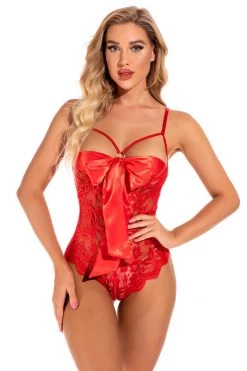 3WISHES Cupless Bow Front Teddy Lingerie