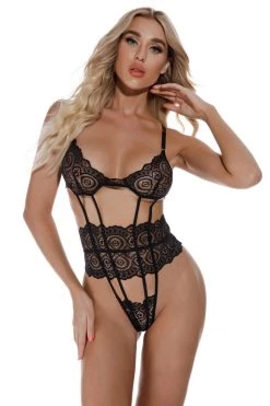 3WISHES Cage Me In Lace Teddy Lingerie