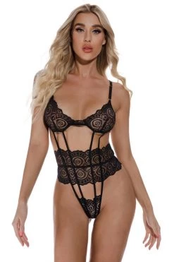 3WISHES Cage Me In Lace Teddy Lingerie