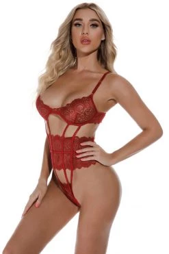 3WISHES Cage Me In Lace Teddy Lingerie