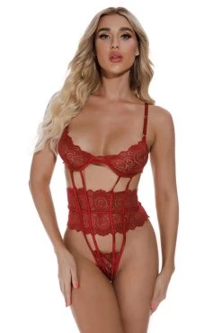 3WISHES Cage Me In Lace Teddy Lingerie