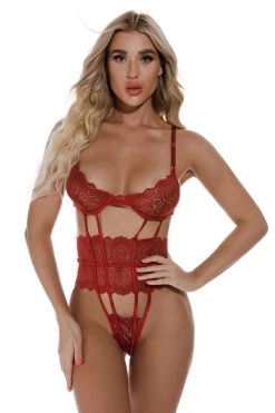 3WISHES Cage Me In Lace Teddy Lingerie