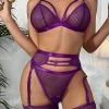 3WISHES Patterned Strappy Bra And Garter Set Lingerie