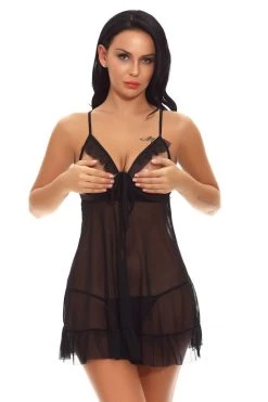 3WISHES Lingerie Cupless Mesh Babydoll