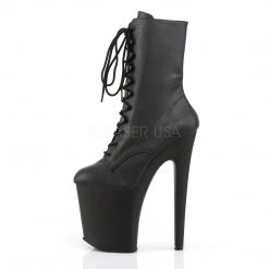 Pleaser 8" Heel Black Faux Leather 4" Platform Booties* Shoes