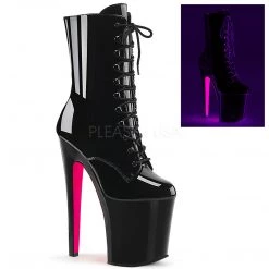 Pleaser 8" Heel Black/Hot Pink Lace-Up Ankle Boot* Glow In The Dark & Neon