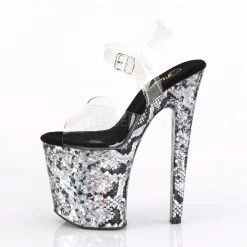 Pleaser Shoes 8" Clear/Silver Ankle Strap Platform Heels*
