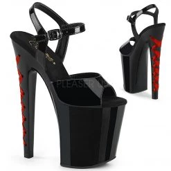 Pleaser 8" Heel Black/Red Ankle Strap Platforms*