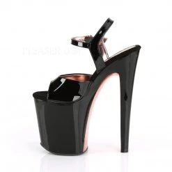 Pleaser 8" Heel Black/Rose Gold Ankle Strap Platforms* Shoes