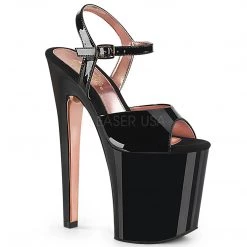 Pleaser 8" Heel Black/Rose Gold Ankle Strap Platforms* Shoes